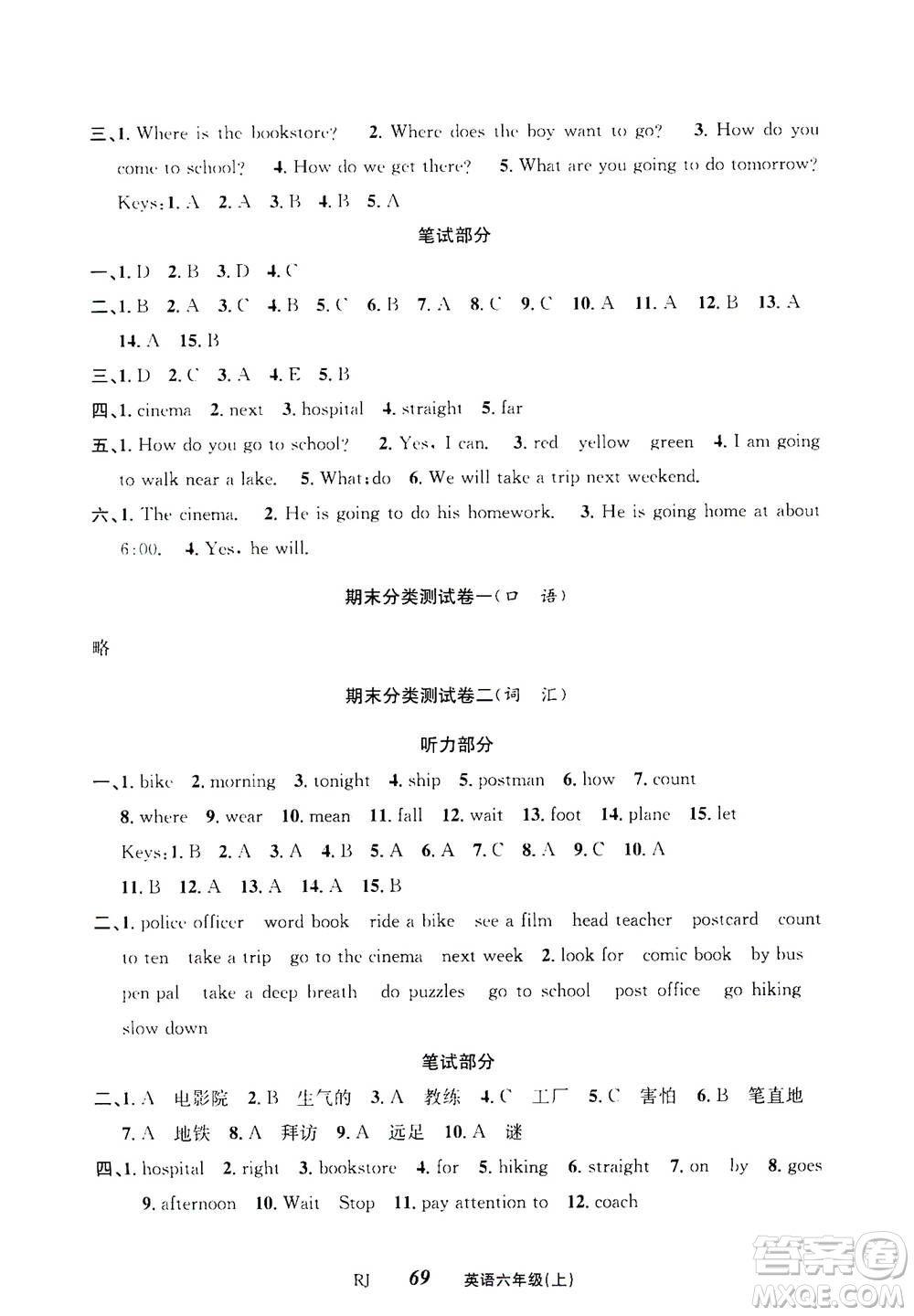 云南科技出版社2020年創(chuàng)新成功學(xué)習(xí)同步導(dǎo)學(xué)英語(yǔ)六年級(jí)上RJ人教版答案