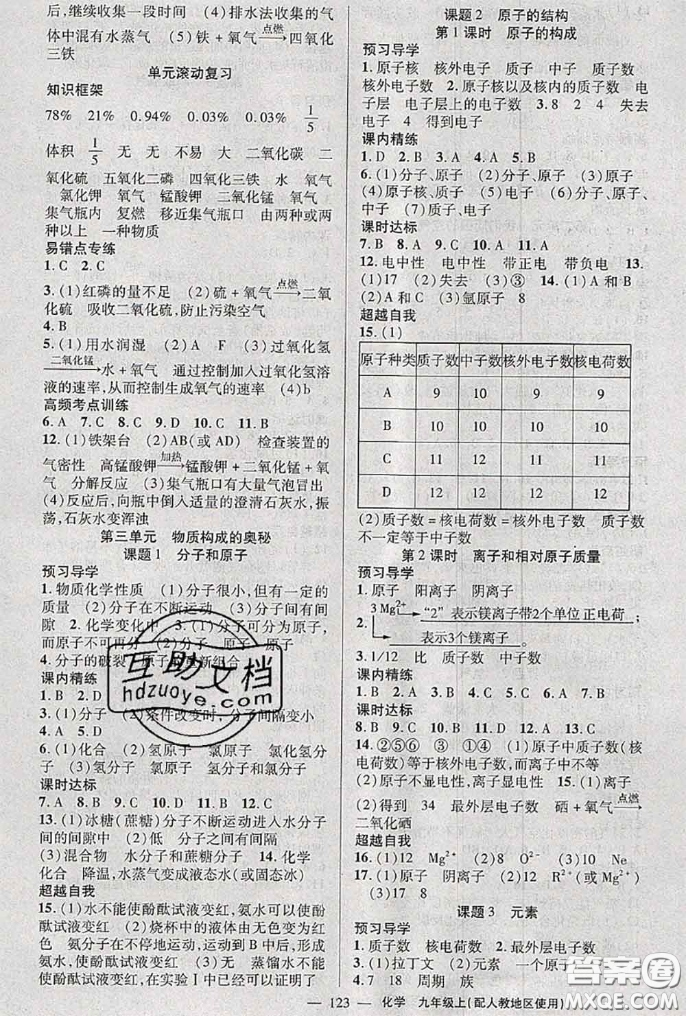 黃岡金牌之路2020秋練闖考九年級化學(xué)上冊人教版參考答案