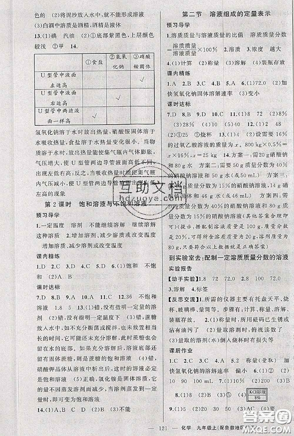黃岡金牌之路2020秋練闖考九年級(jí)化學(xué)上冊(cè)魯教版參考答案