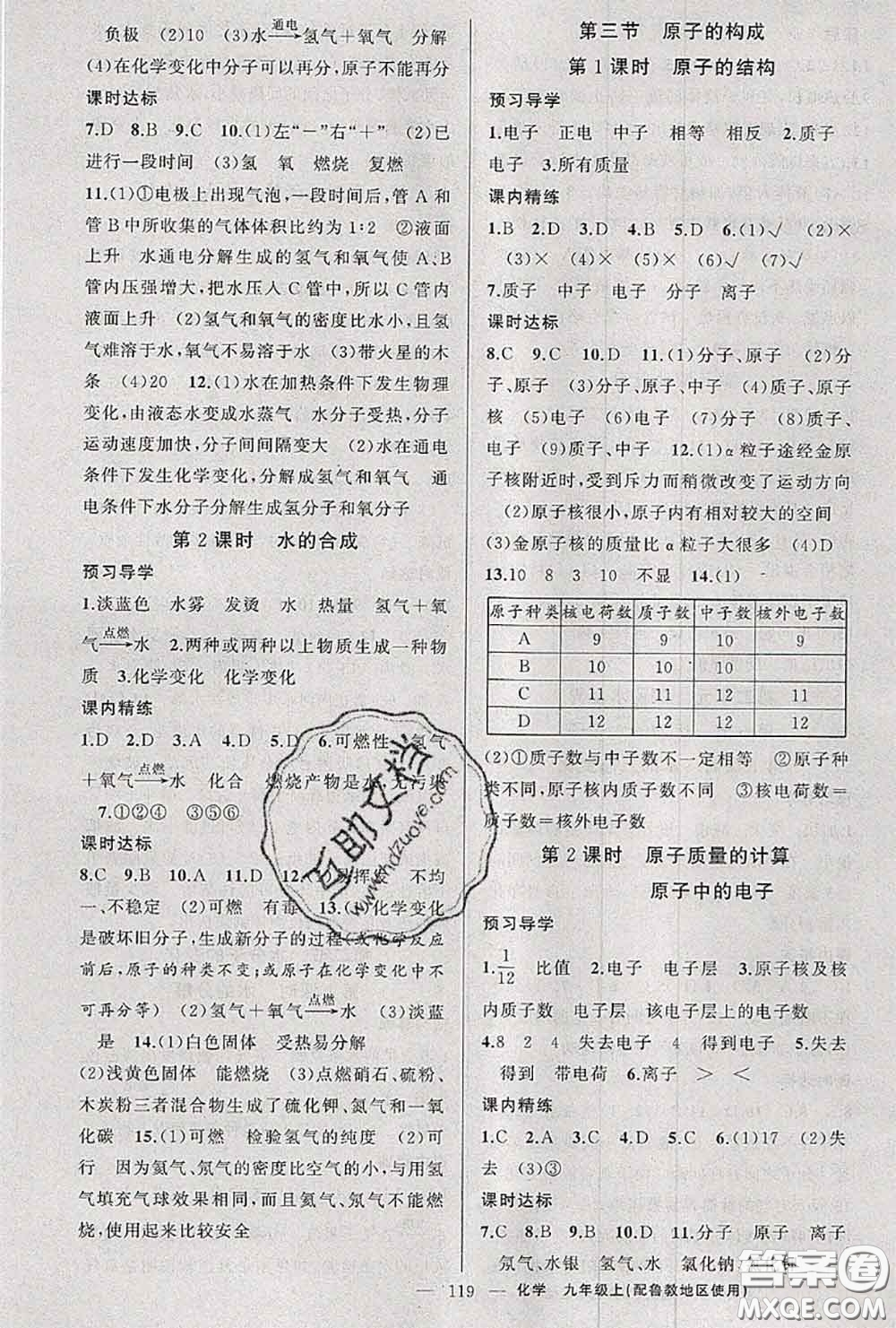 黃岡金牌之路2020秋練闖考九年級(jí)化學(xué)上冊(cè)魯教版參考答案