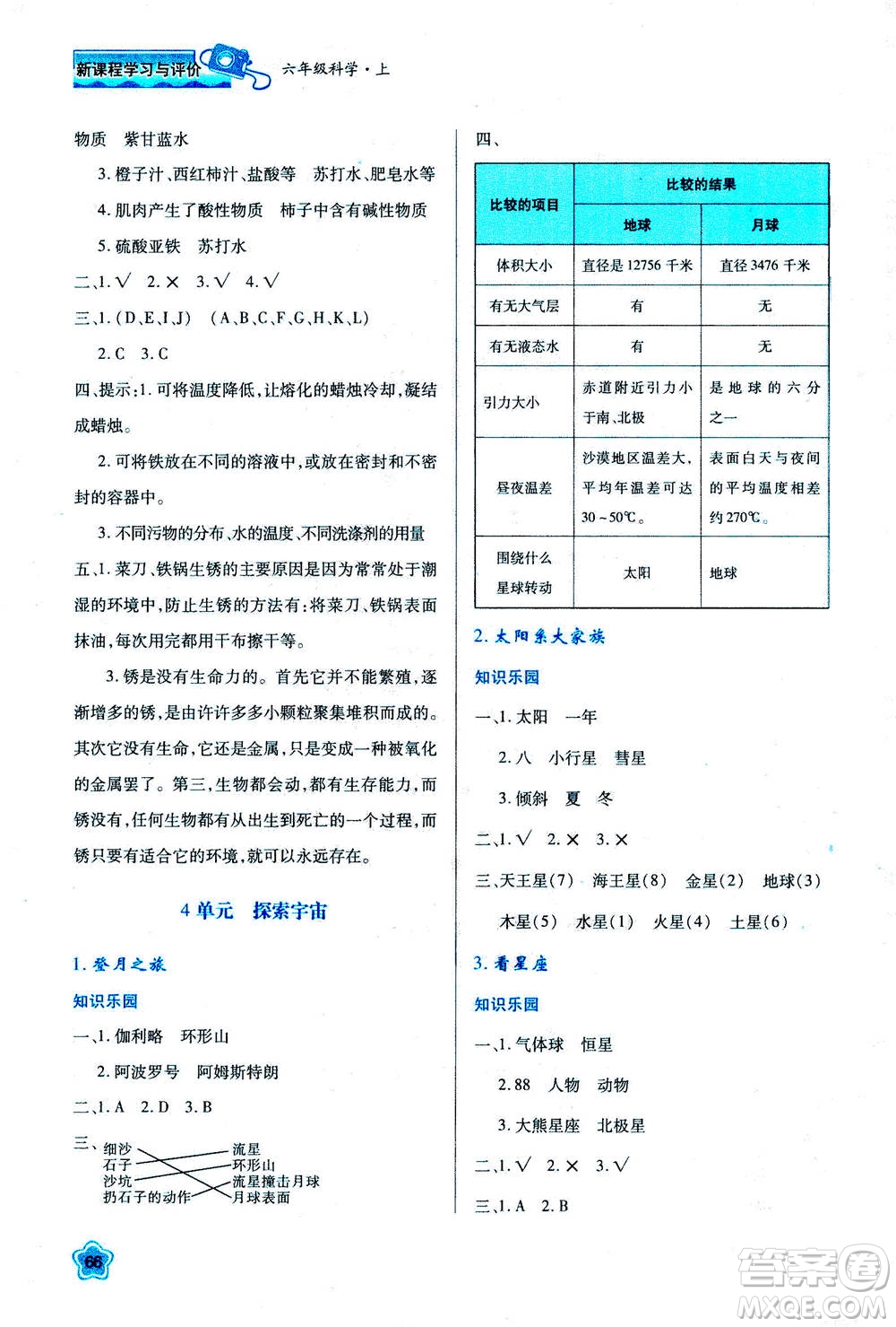 人民教育出版社2020年新課程學(xué)習(xí)與評價(jià)科學(xué)六年級上冊B蘇教版答案