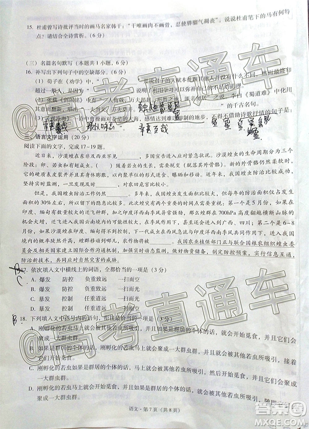 云南師大附中2021屆高考適應(yīng)性月考卷一語文試題及答案