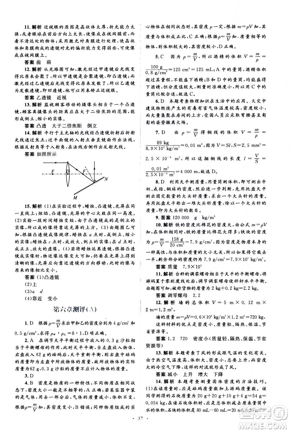 人民教育出版社2020年人教金學典同步解析與測評學練考物理八年級上冊人教版答案