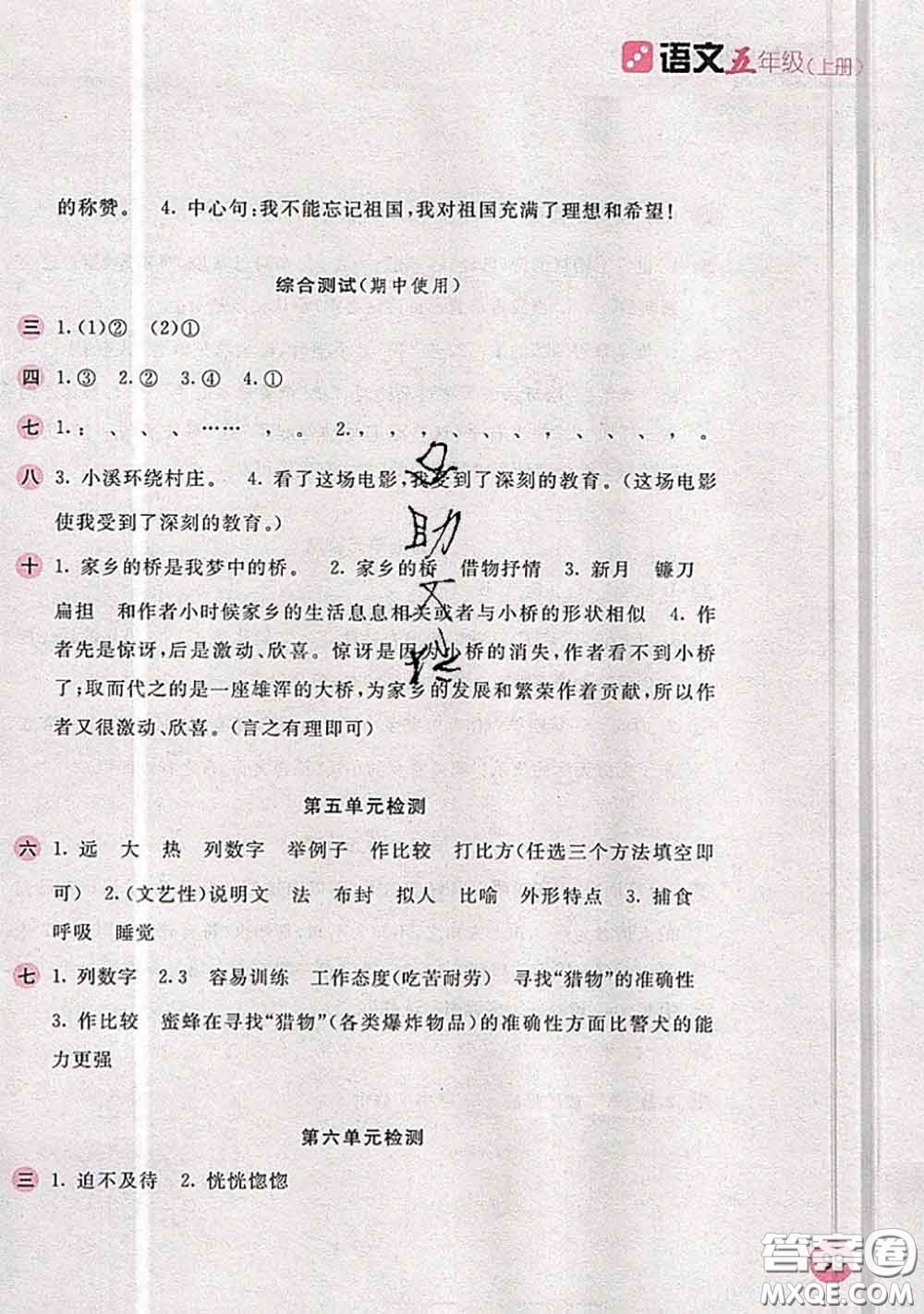 安徽少年兒童出版社2020秋新編基礎訓練五年級語文上冊人教版答案