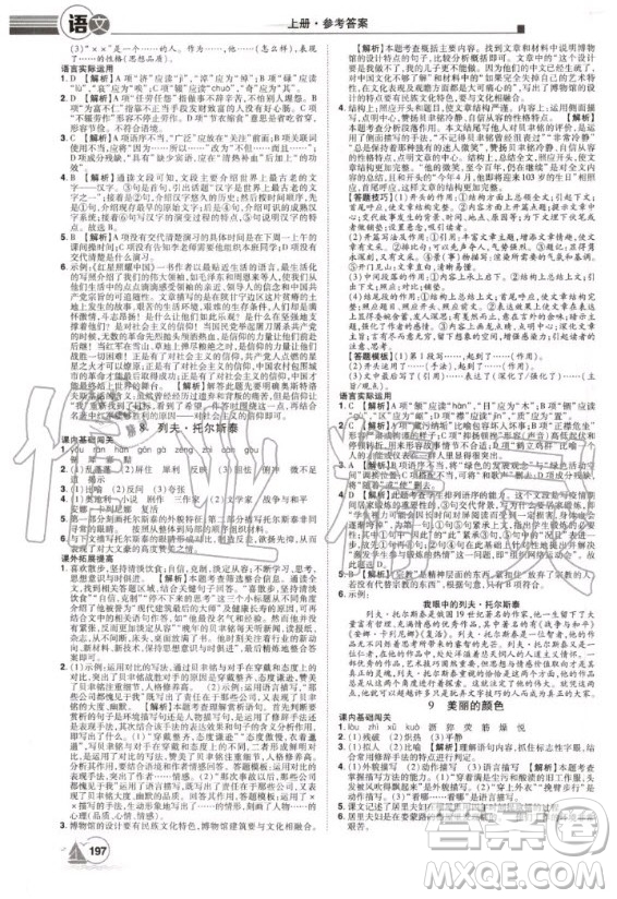 宇恒文化2020年學(xué)海風(fēng)暴初中同步系列語文八年級(jí)上冊(cè)RJ人教版參考答案
