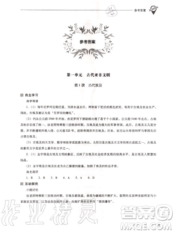 2020年新課程解決問題導(dǎo)學(xué)方案九年級上冊世界歷史人教版答案