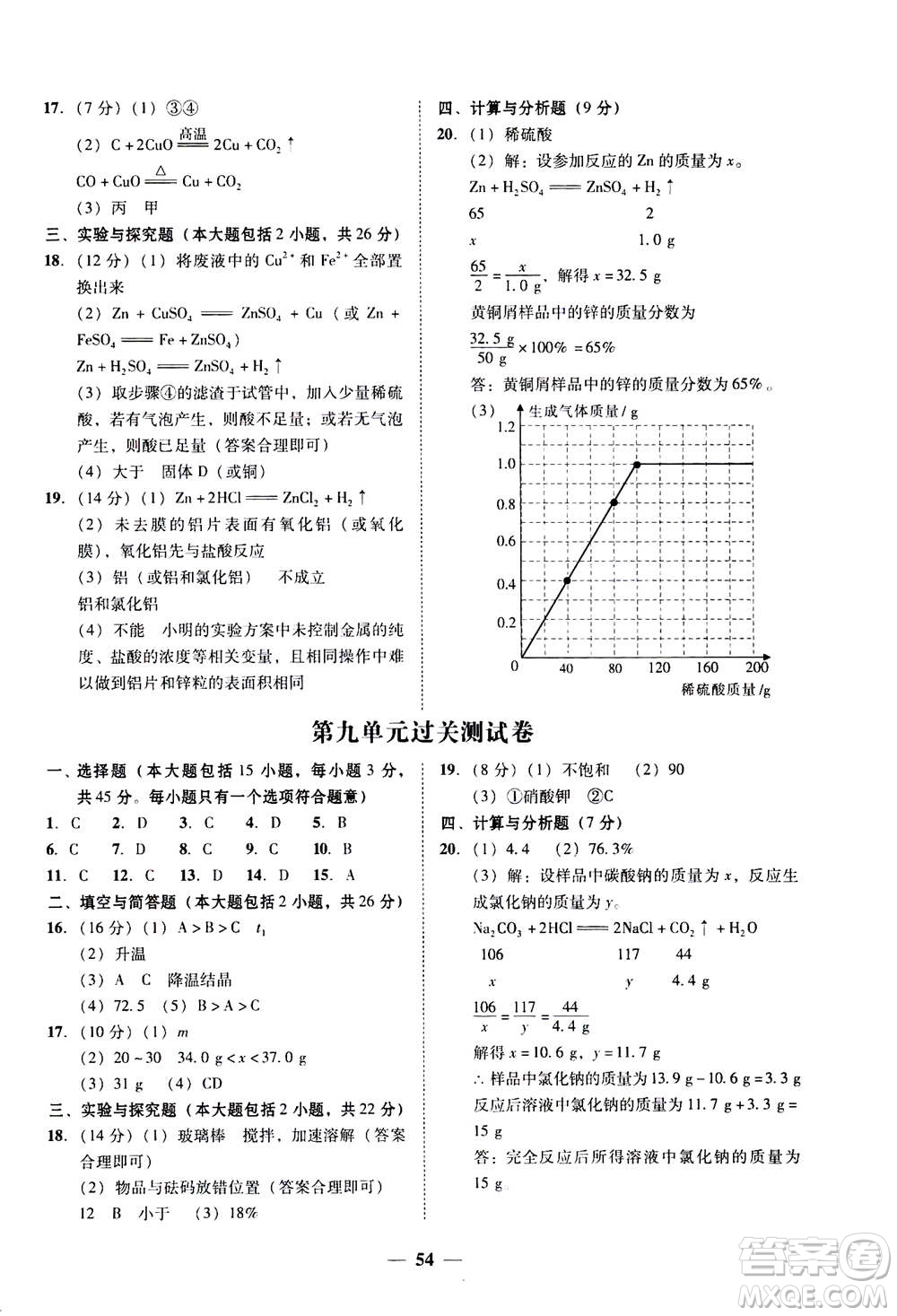 2019年南粵學典學考精練九年級化學全一冊人教版參考答案