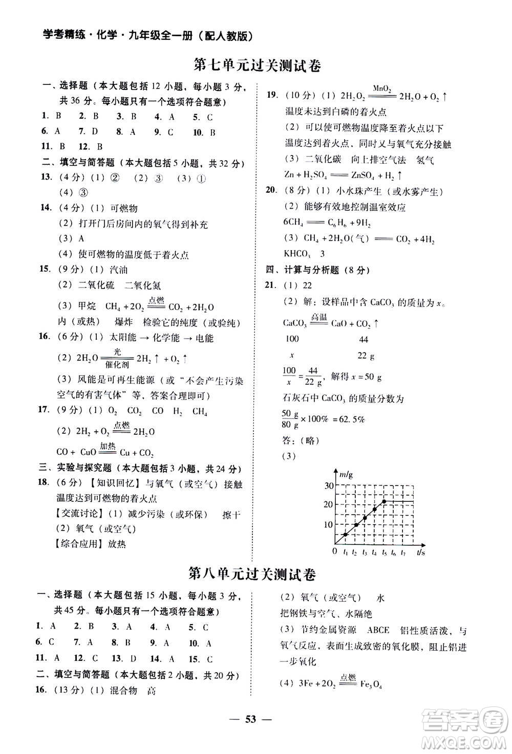 2019年南粵學典學考精練九年級化學全一冊人教版參考答案