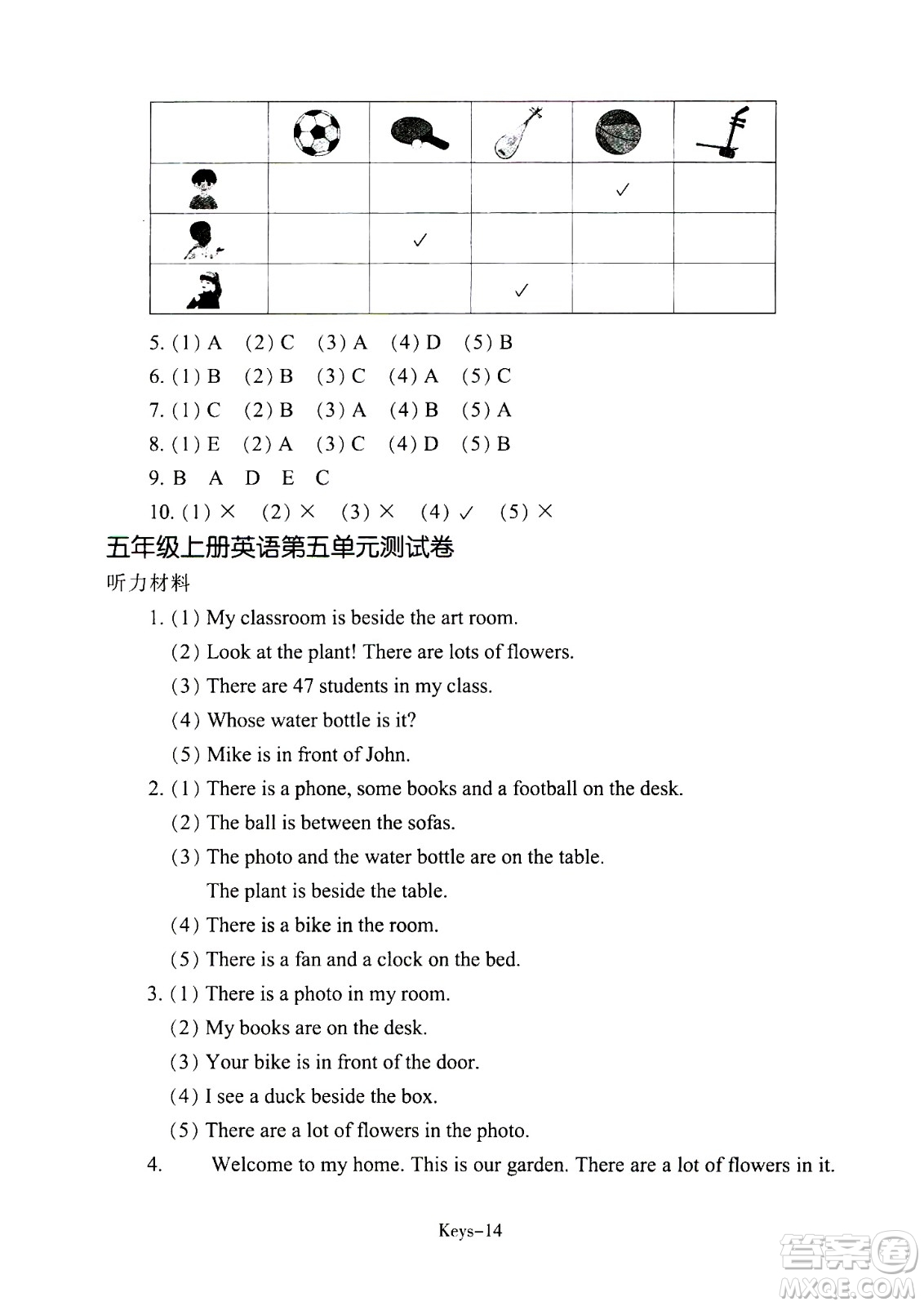 浙江少年兒童出版社2020年每課一練小學(xué)英語五年級(jí)上冊(cè)R人教版答案