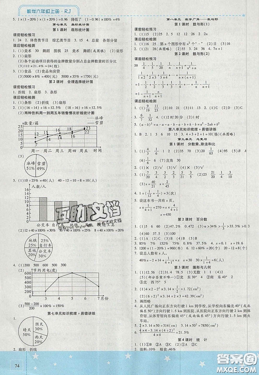 2020年激活思維智能訓練六年級數(shù)學上冊人教版答案