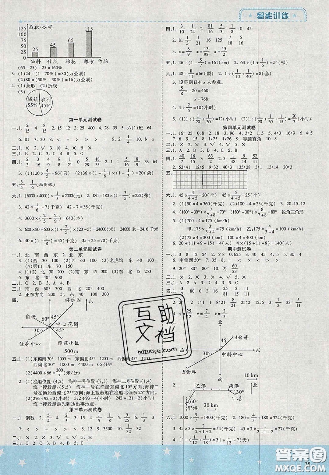 2020年激活思維智能訓練六年級數(shù)學上冊人教版答案