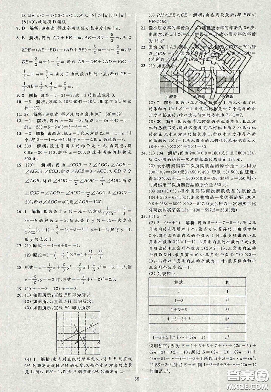 2020年秋季亮點給力大試卷七年級數(shù)學上冊人教版答案