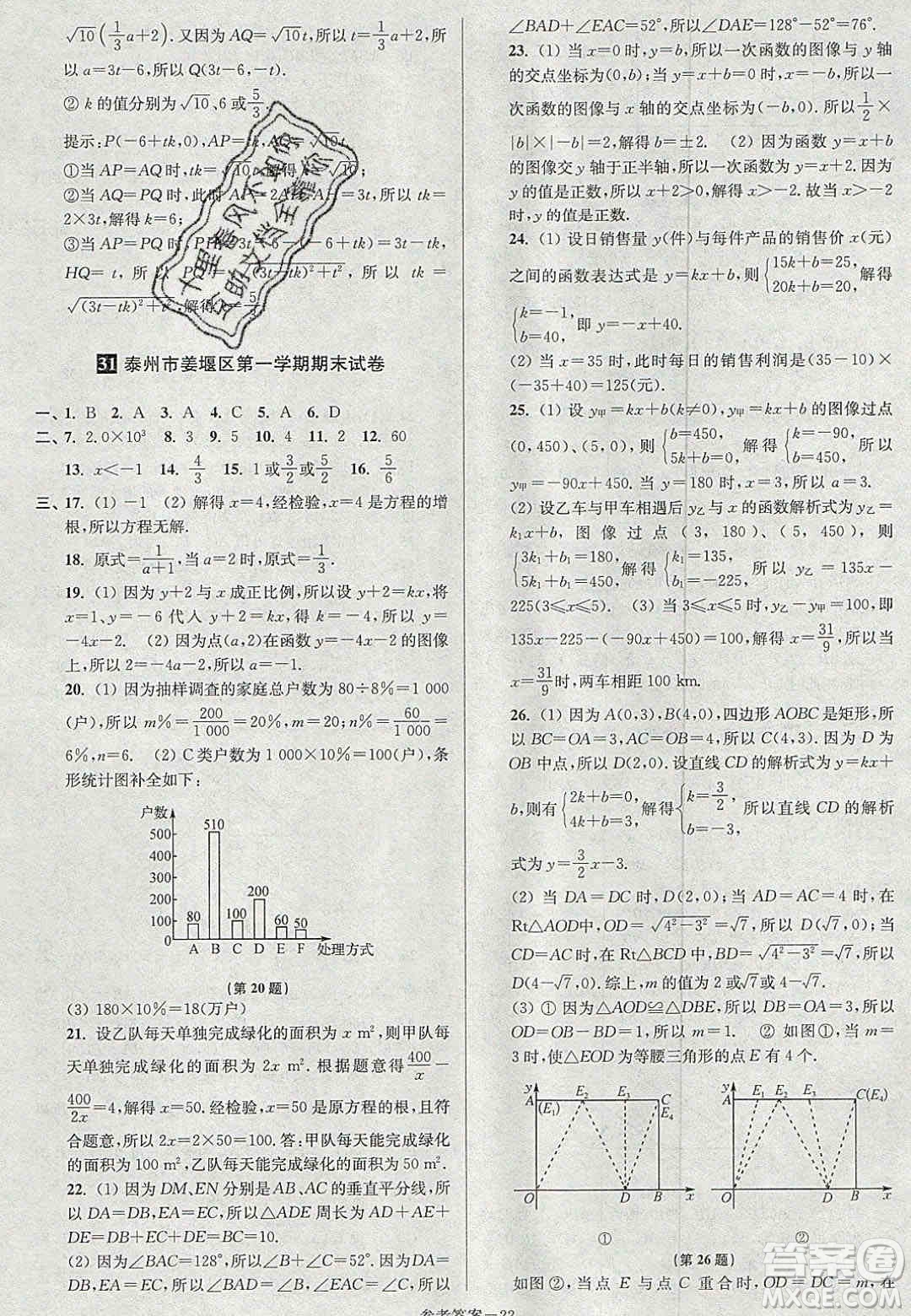 2020年搶先起跑大試卷八年級(jí)數(shù)學(xué)上冊(cè)江蘇版答案