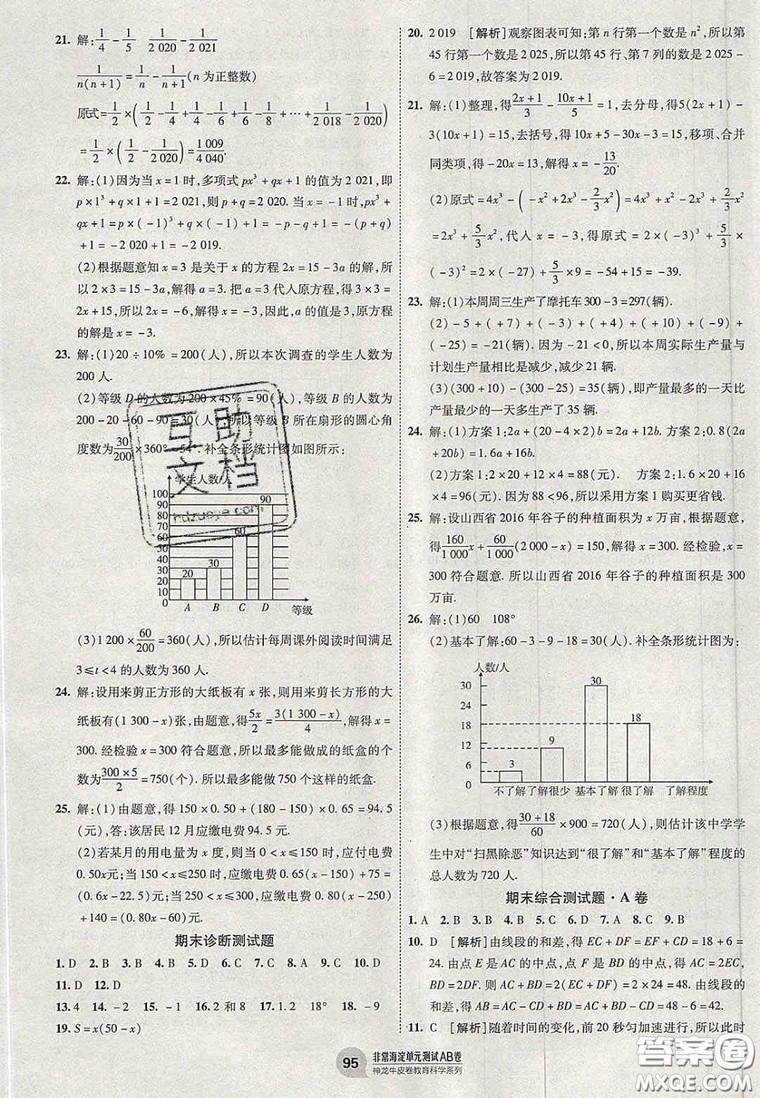 神農(nóng)牛皮卷2020非常海淀單元測試AB卷七年級數(shù)學上冊青島版答案