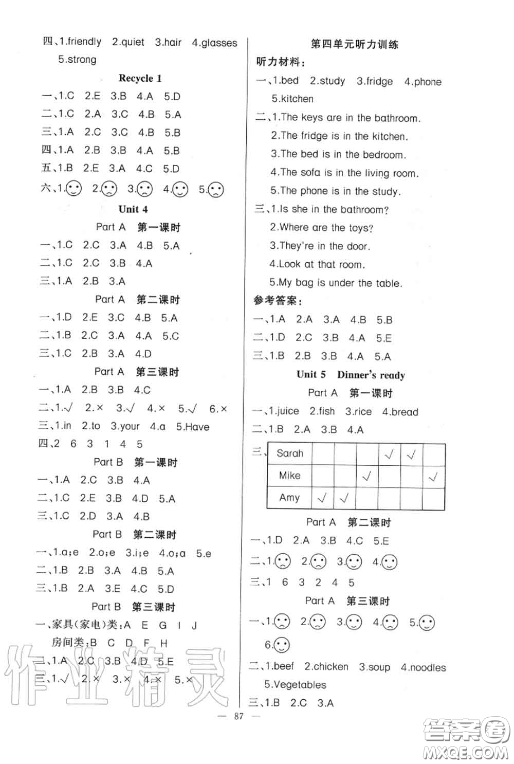 新疆青少年出版社2020秋原創(chuàng)新課堂四年級(jí)英語(yǔ)上冊(cè)人教版答案