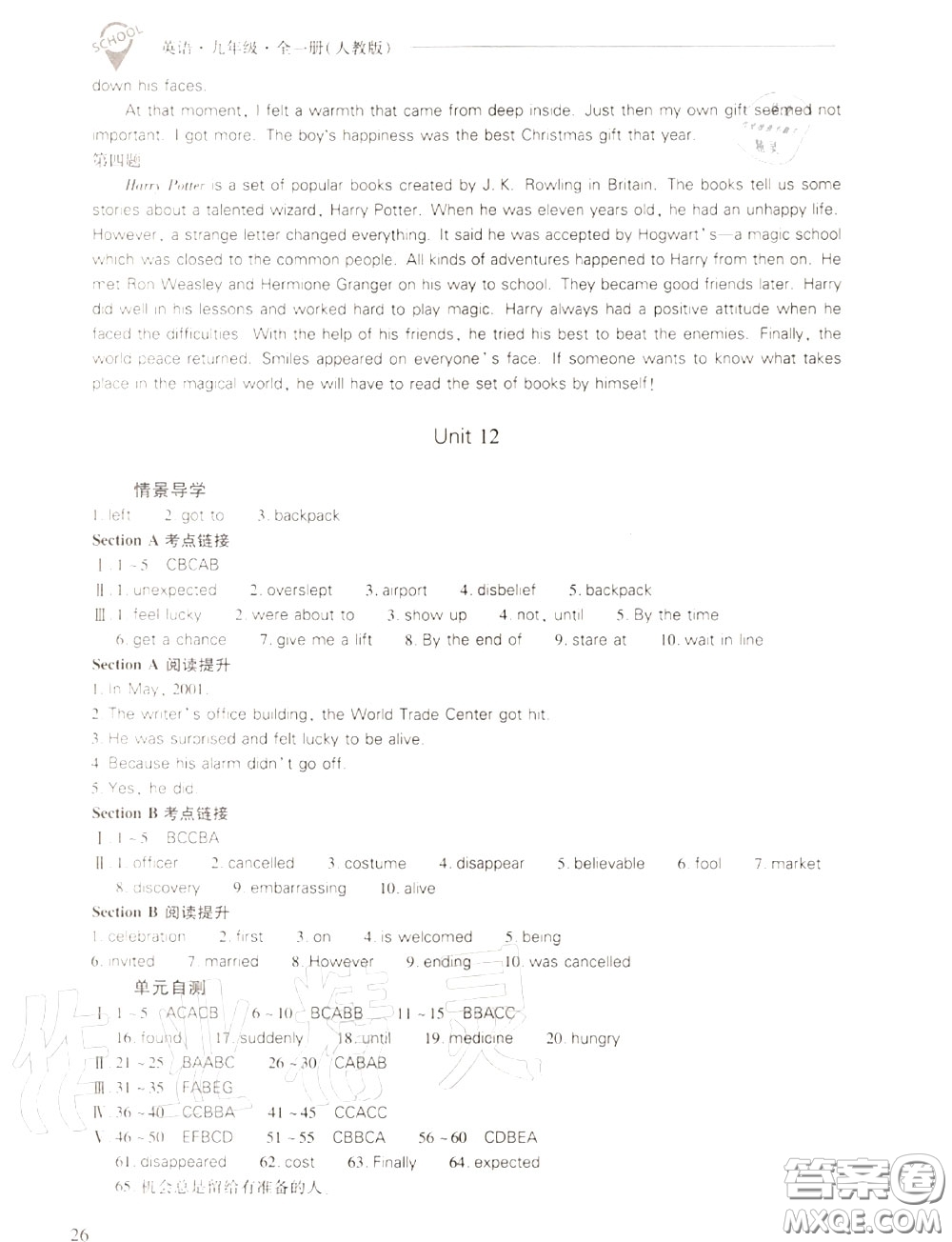 2020年新課程問題解決導學方案九年級英語全一冊參考答案