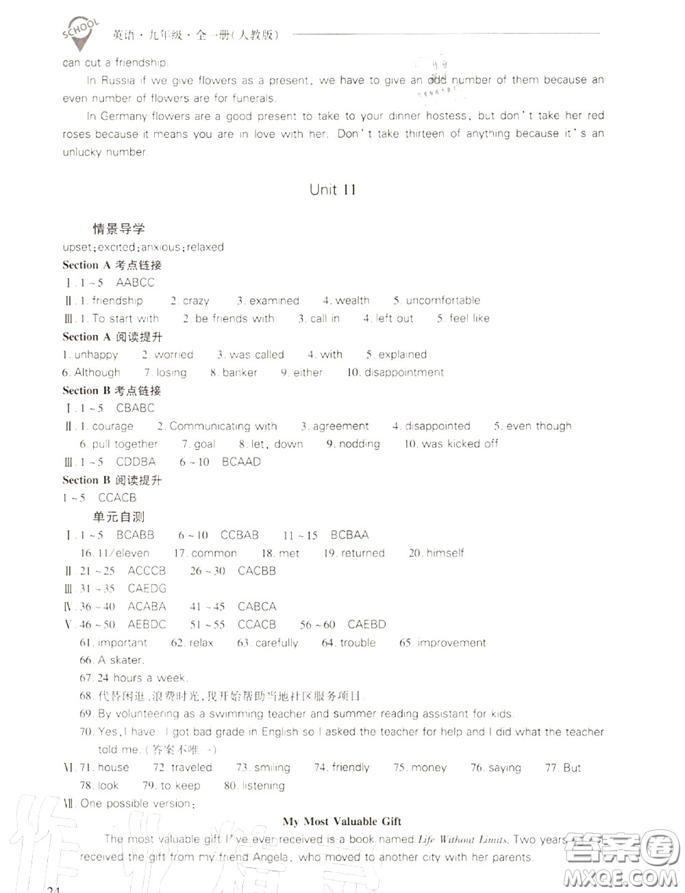 2020年新課程問題解決導學方案九年級英語全一冊參考答案