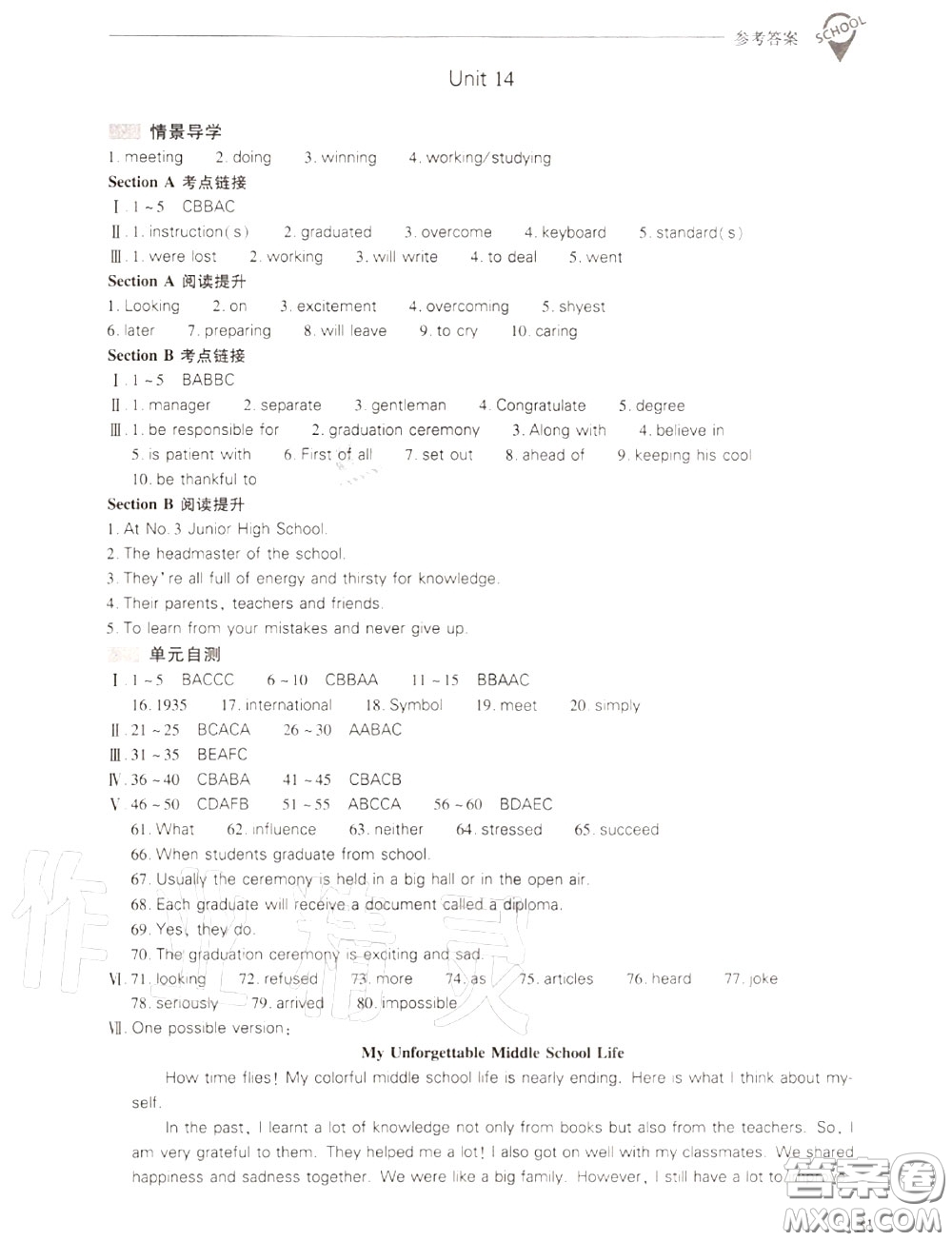 2020年新課程問題解決導學方案九年級英語全一冊參考答案