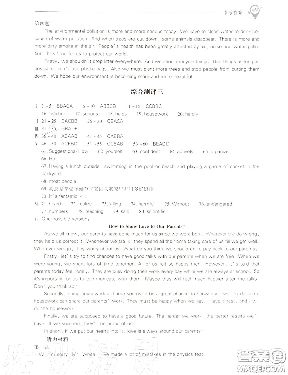 2020年新課程問題解決導學方案九年級英語全一冊參考答案