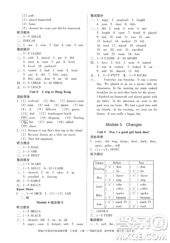 2020年新編小學(xué)英語(yǔ)目標(biāo)實(shí)施手冊(cè)六年級(jí)上冊(cè)教科版廣州專(zhuān)版答案