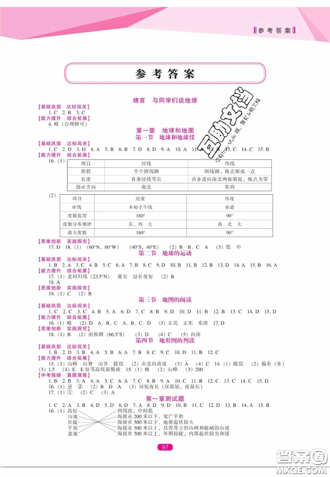 遼海出版社2020新課程能力培養(yǎng)七年級(jí)地理上冊(cè)人教版答案