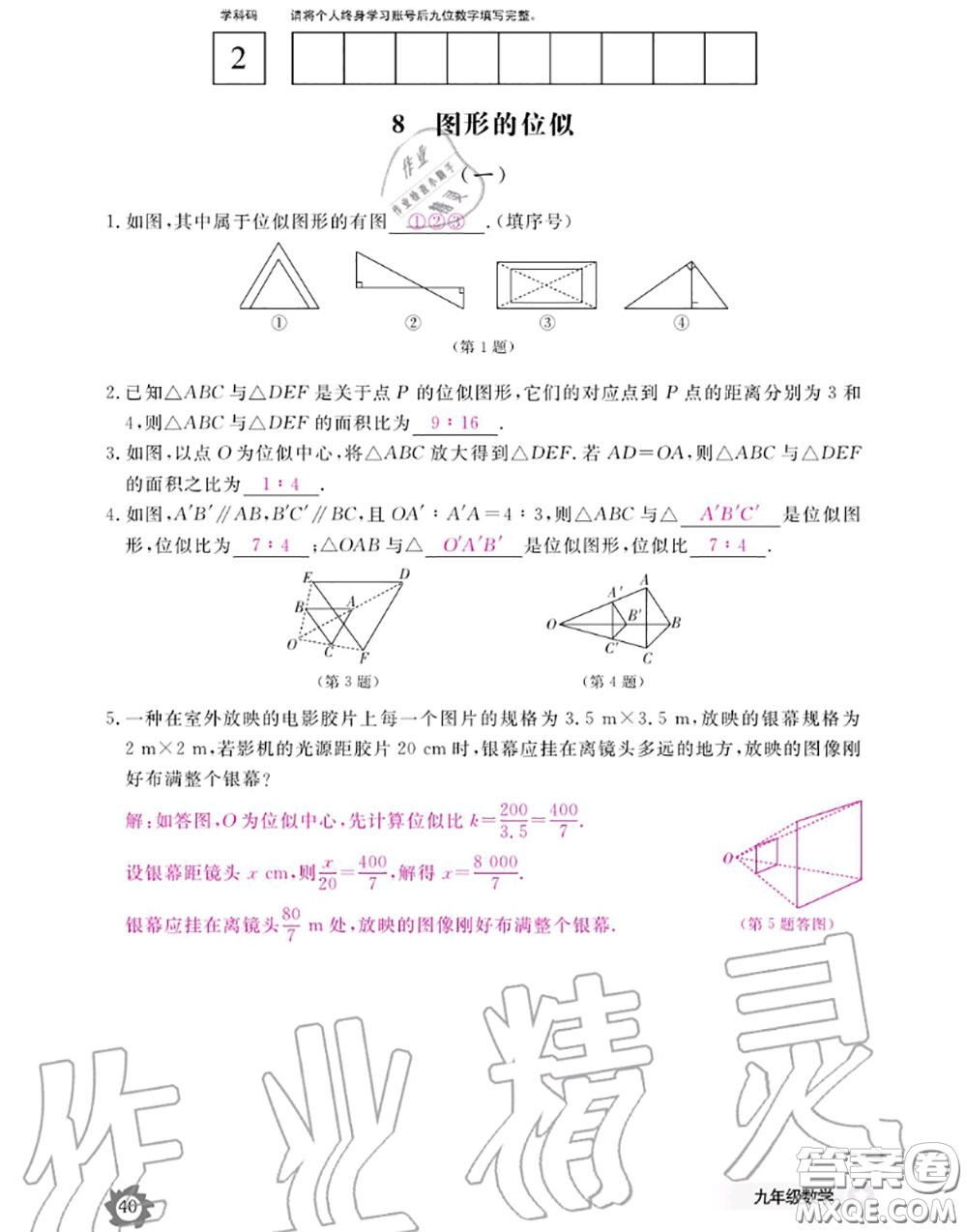 江西教育出版社2020年數(shù)學(xué)作業(yè)本九年級全一冊北師版答案