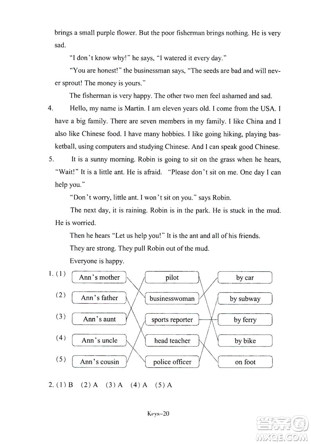 浙江少年兒童出版社2020年每課一練小學(xué)英語(yǔ)六年級(jí)上冊(cè)R人教版答案