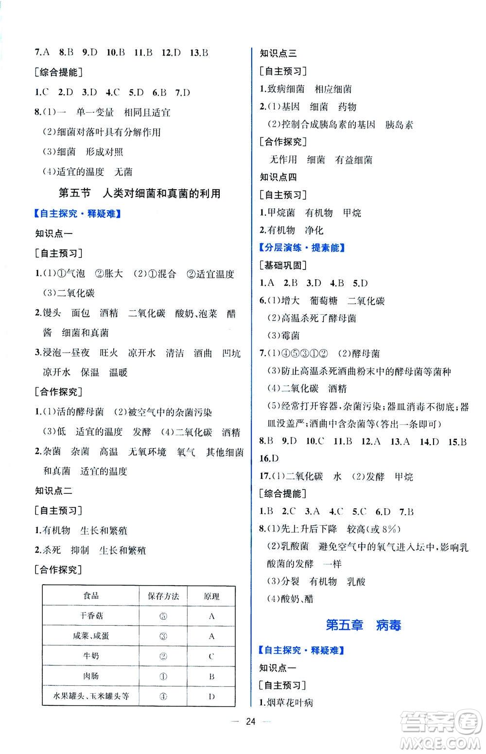 人民教育出版社2020年同步學(xué)歷案課時(shí)練生物八年級(jí)上冊(cè)人教版答案