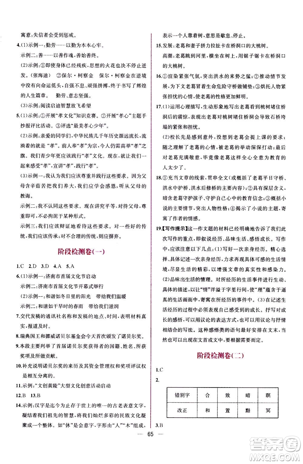 人民教育出版社2020年同步學(xué)歷案課時(shí)練語(yǔ)文八年級(jí)上冊(cè)人教版答案