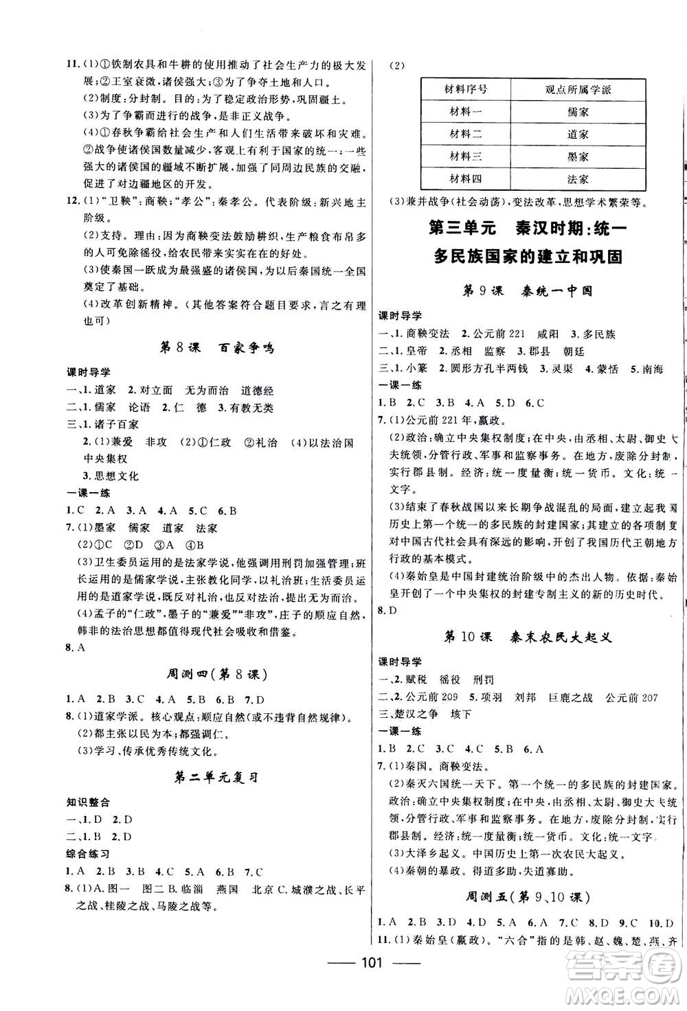 河北少年兒童出版社2020年奪冠百分百新導(dǎo)學(xué)課時(shí)練歷史七年級(jí)上冊(cè)RJ人教版答案