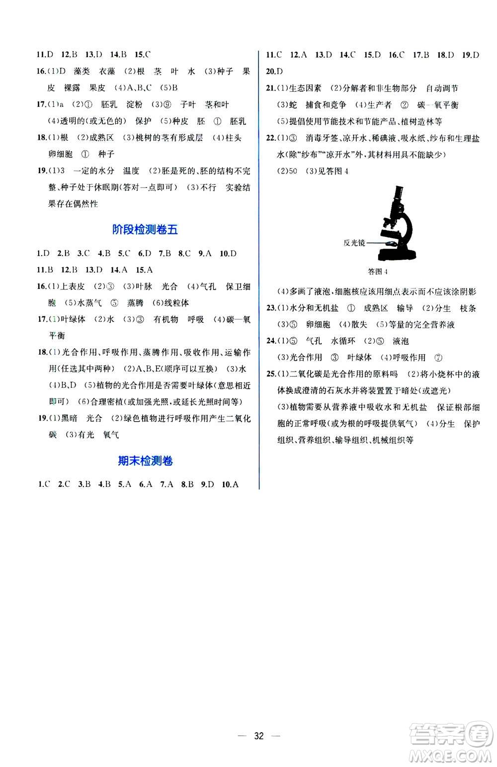 人民教育出版社2020年同步學(xué)歷案課時練生物學(xué)七年級上冊人教版答案