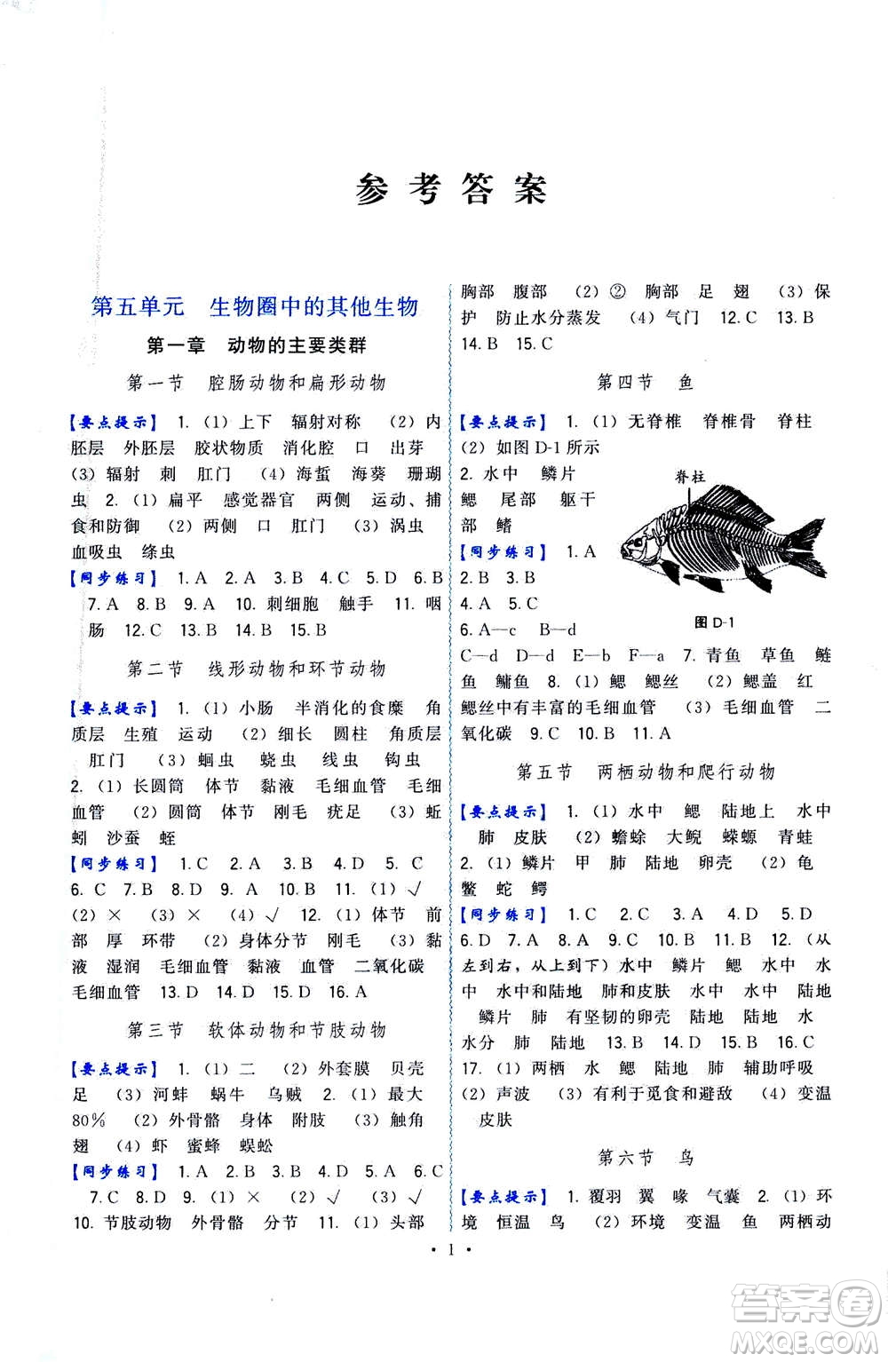 福建人民出版社2020年頂尖課課練生物八年級(jí)上冊(cè)人教版答案