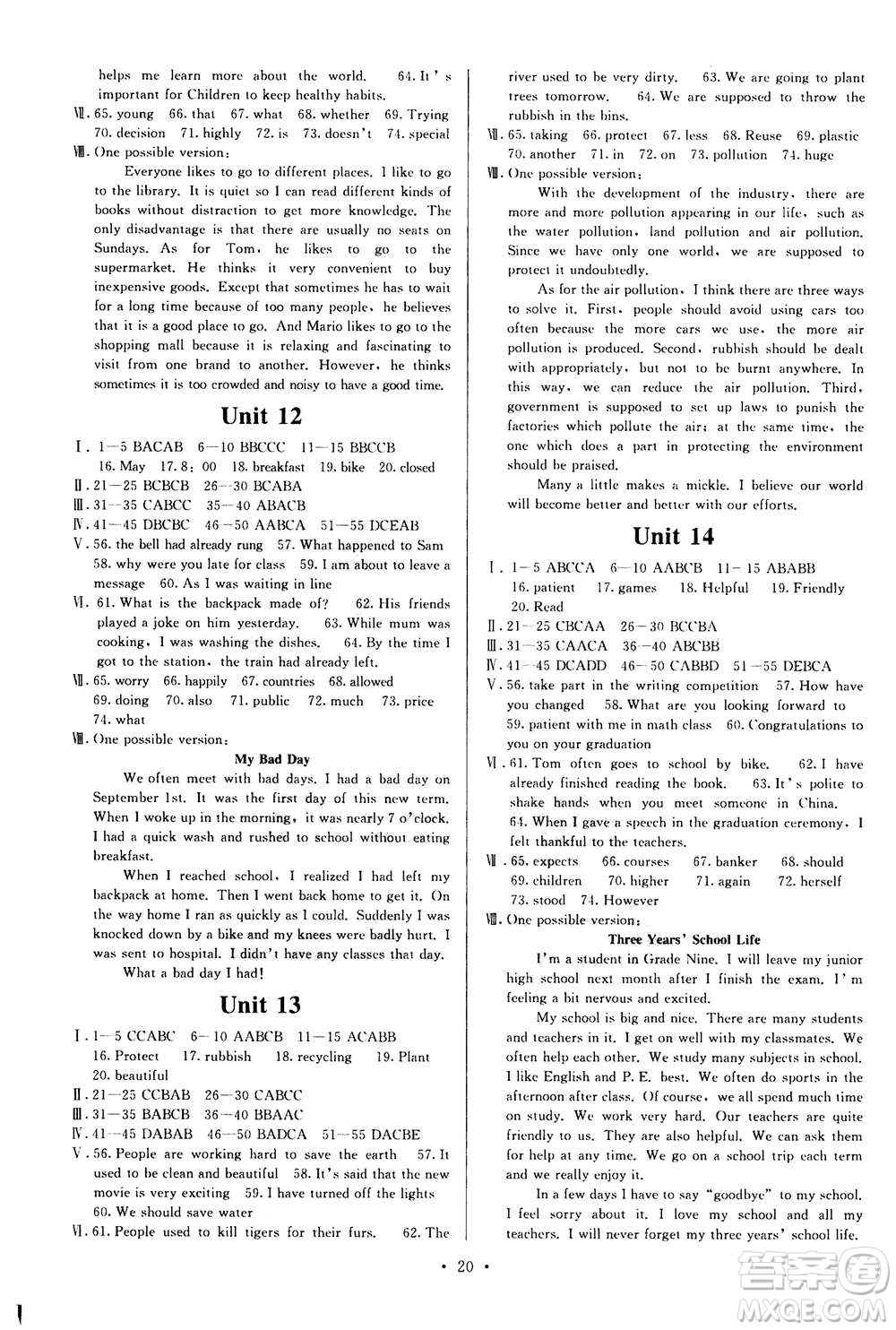 福建人民出版社2020年頂尖課課練英語九年級全一冊人教版答案