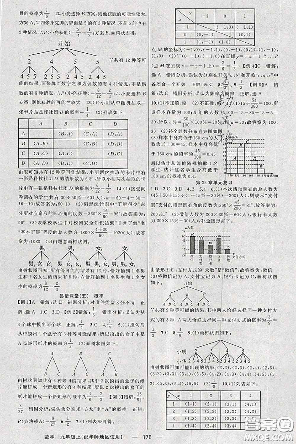 新疆青少年出版社2020秋原創(chuàng)新課堂九年級數(shù)學上冊華師版答案