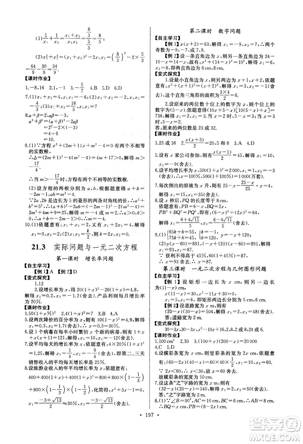 2020年長江全能學(xué)案同步練習(xí)冊數(shù)學(xué)九年級全一冊人教版答案