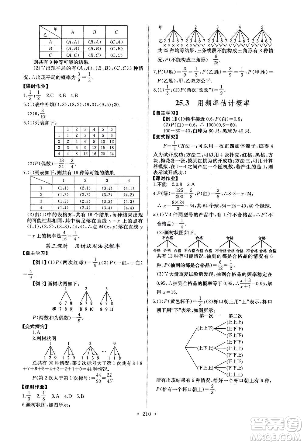 2020年長江全能學(xué)案同步練習(xí)冊數(shù)學(xué)九年級全一冊人教版答案