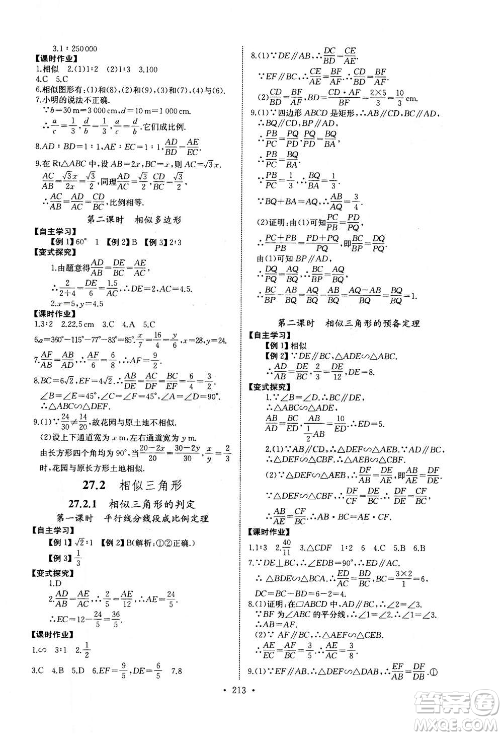 2020年長江全能學(xué)案同步練習(xí)冊數(shù)學(xué)九年級全一冊人教版答案