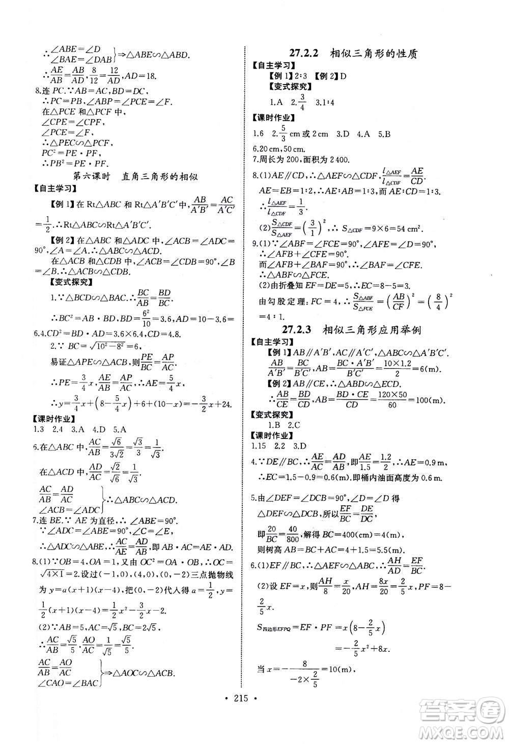 2020年長江全能學(xué)案同步練習(xí)冊數(shù)學(xué)九年級全一冊人教版答案