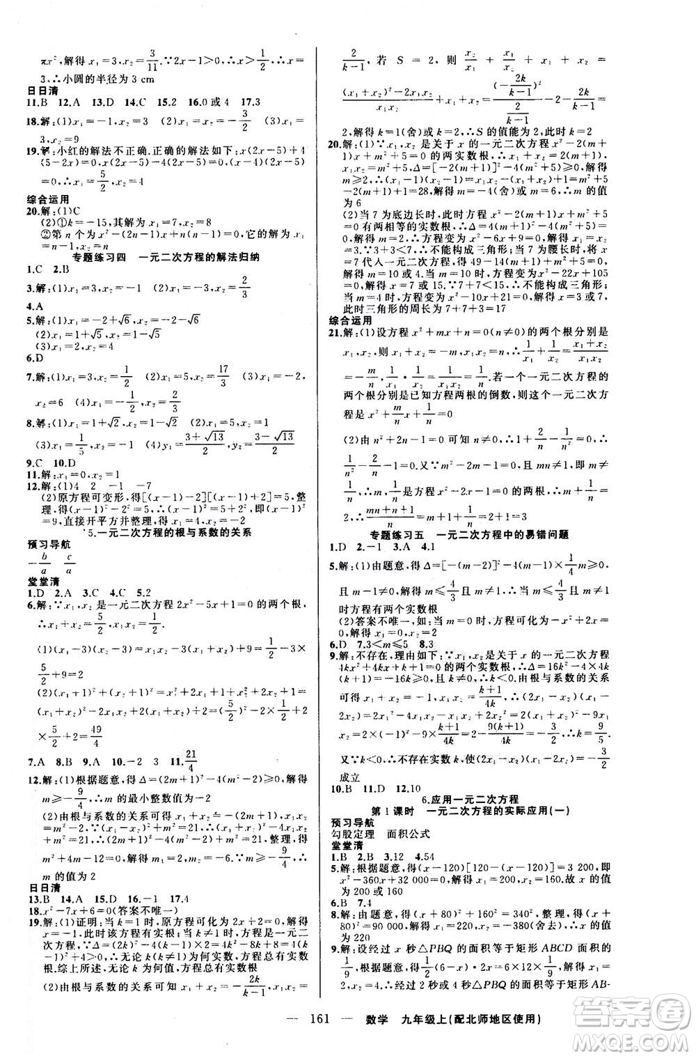 新疆青少年出版社2020年四清導(dǎo)航數(shù)學(xué)九年級(jí)上冊(cè)北師版答案