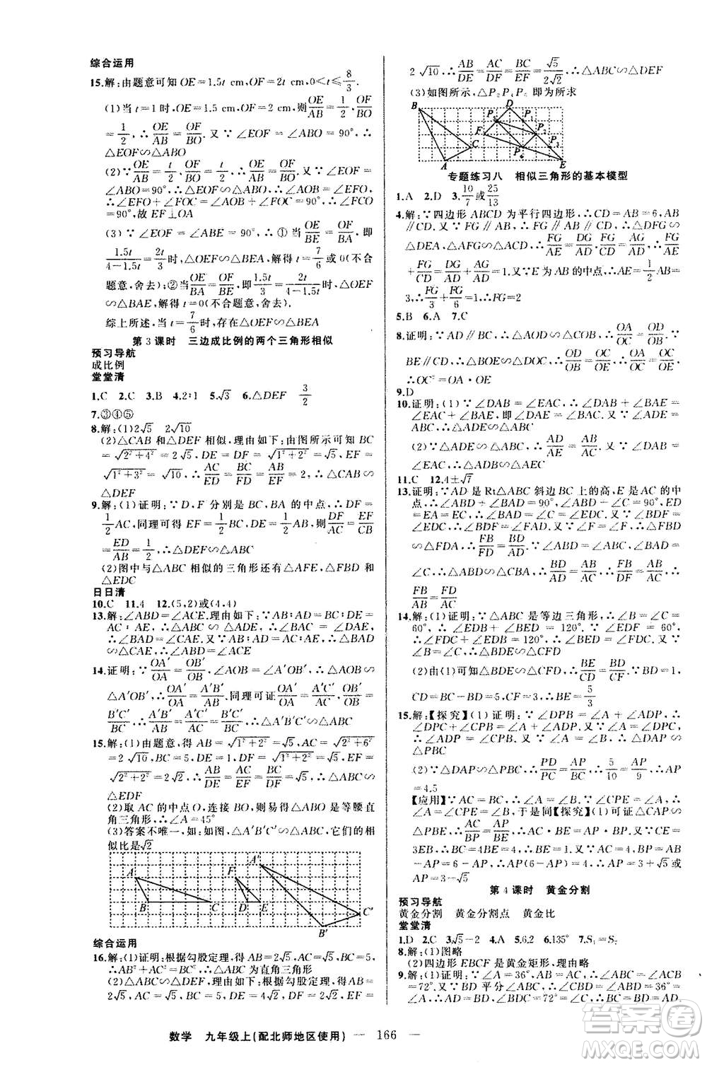 新疆青少年出版社2020年四清導(dǎo)航數(shù)學(xué)九年級(jí)上冊(cè)北師版答案