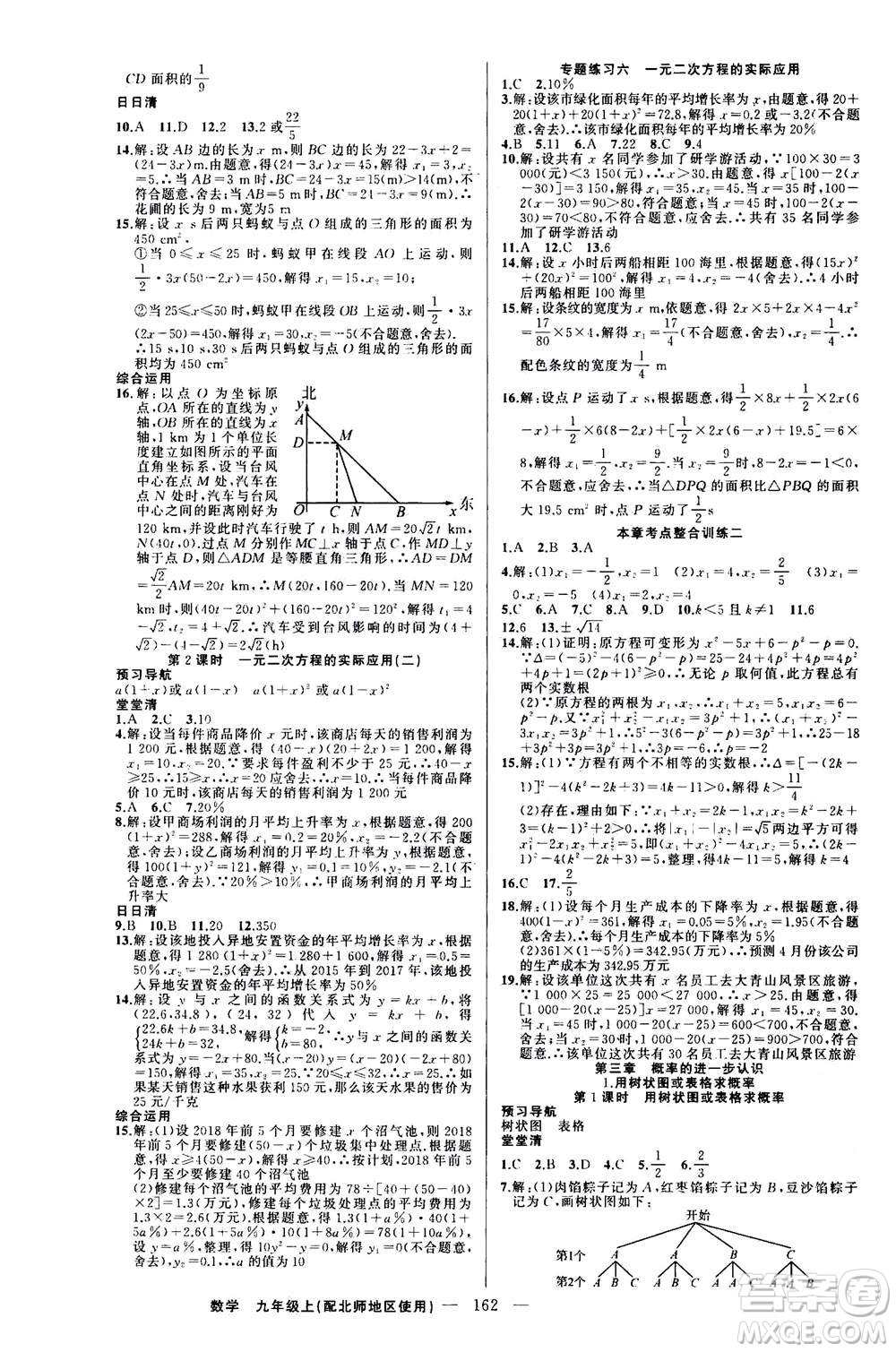 新疆青少年出版社2020年四清導(dǎo)航數(shù)學(xué)九年級(jí)上冊(cè)北師版答案