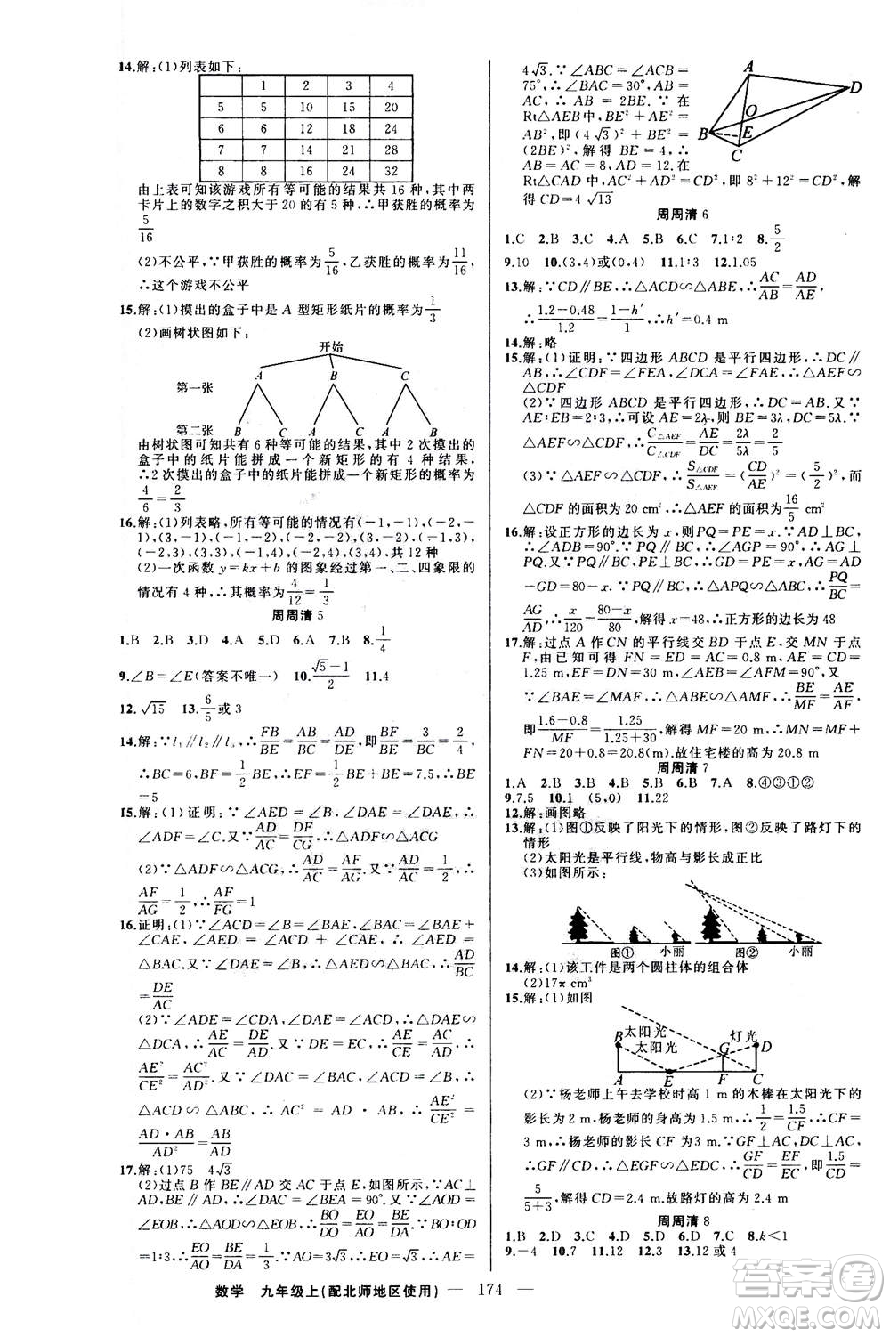 新疆青少年出版社2020年四清導(dǎo)航數(shù)學(xué)九年級(jí)上冊(cè)北師版答案