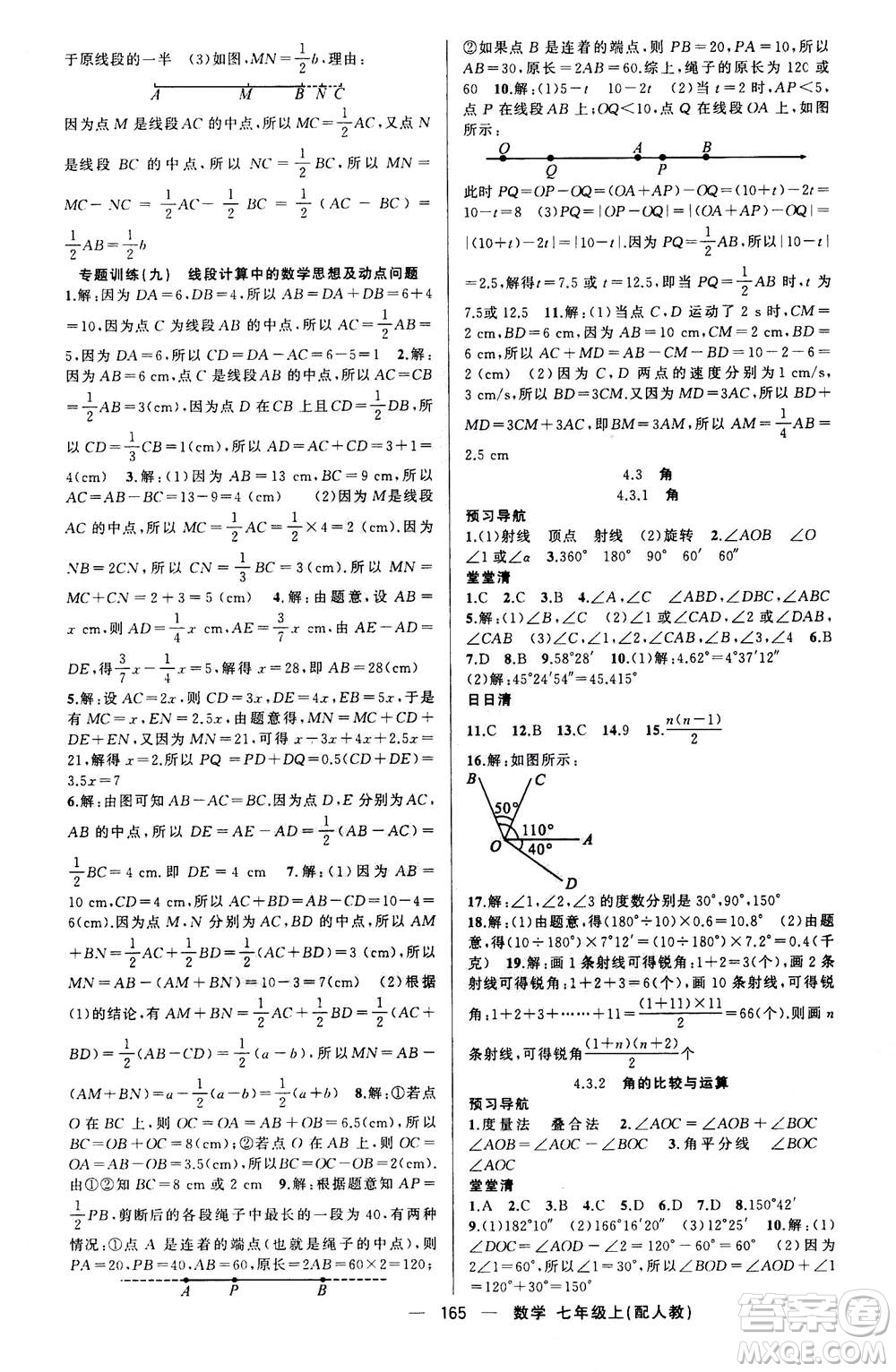 新疆青少年出版社2020年四清導(dǎo)航數(shù)學(xué)七年級上冊人教版答案