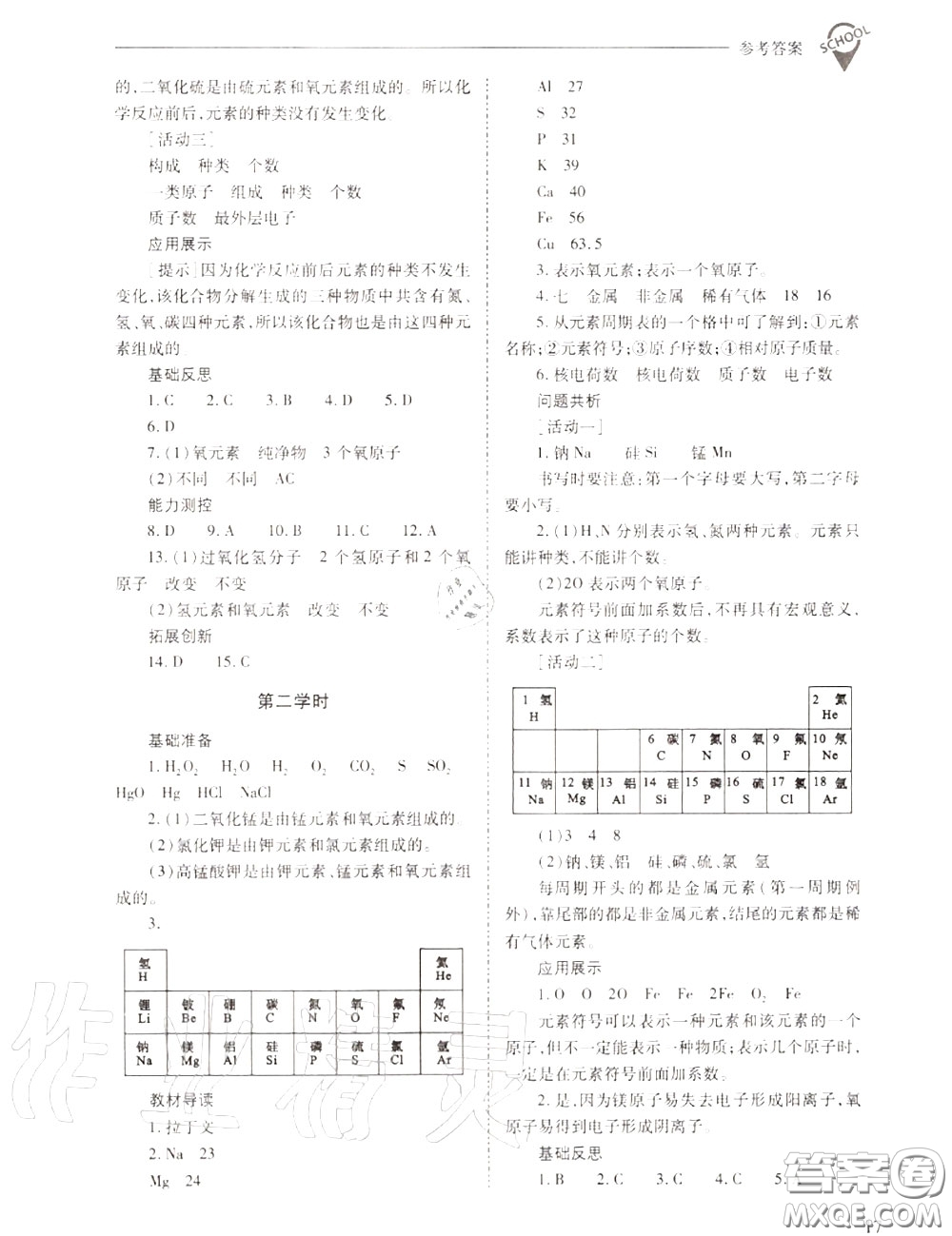 2020年新課程問題解決導(dǎo)學(xué)方案九年級(jí)化學(xué)上冊(cè)人教版答案