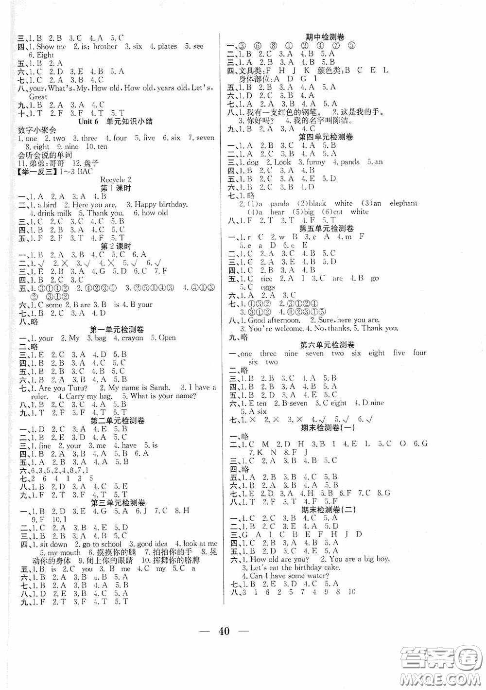 合肥工業(yè)大學(xué)出版社2020贏在課堂課時(shí)作業(yè)三年級英語上冊人教版答案