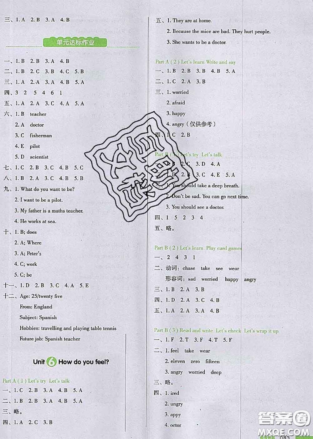 2020秋一本我愛(ài)寫作業(yè)六年級(jí)英語(yǔ)上冊(cè)人教版參考答案