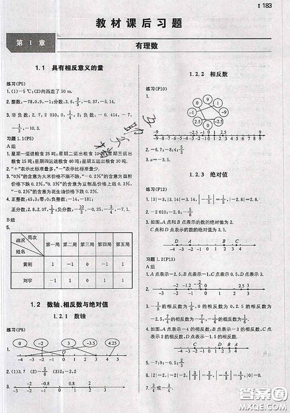 湖南教育出版社2020年課本教材七年級數(shù)學(xué)上冊湘教版答案
