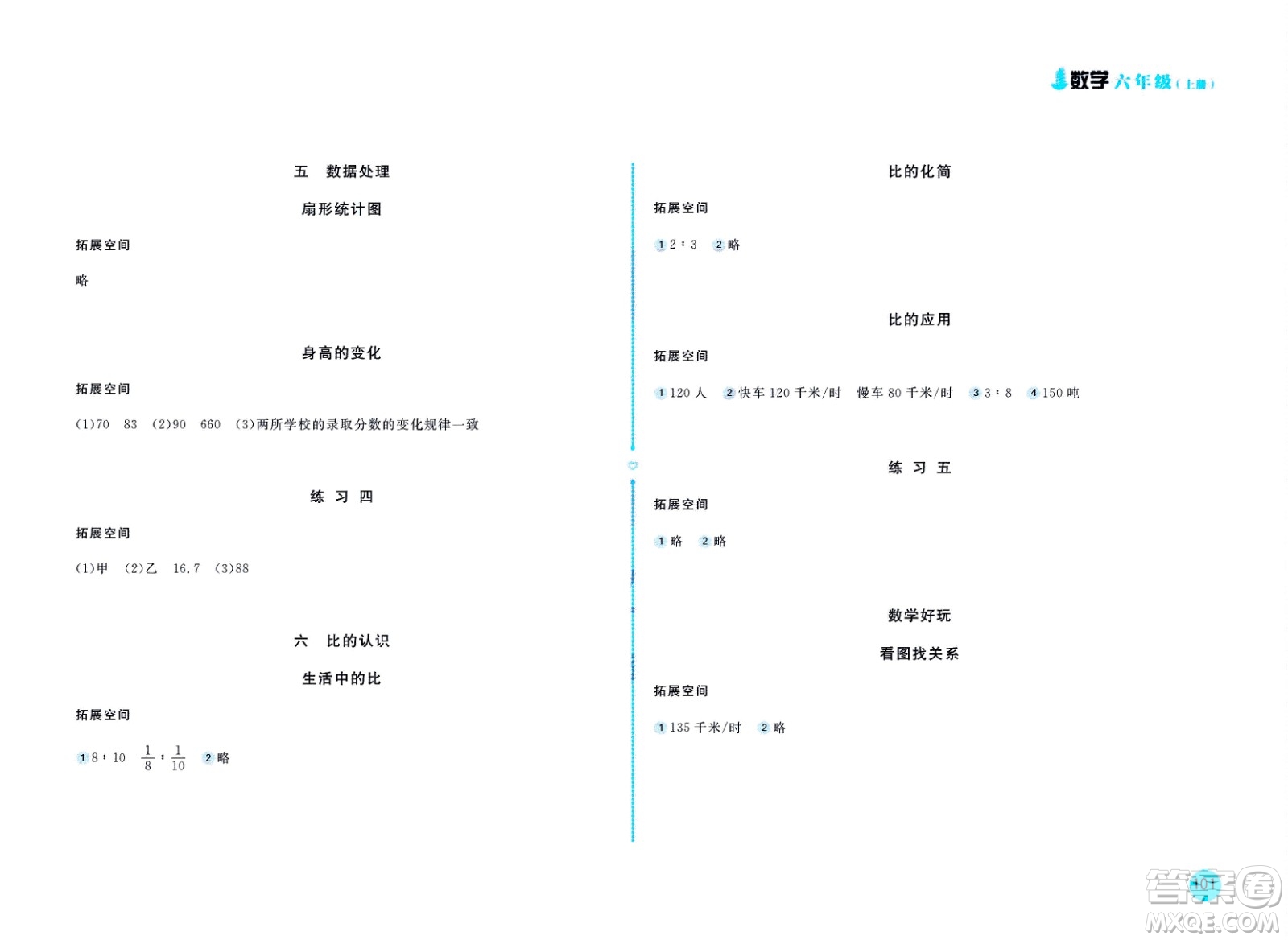 2020年新編基礎(chǔ)訓(xùn)練數(shù)學(xué)六年級上冊北師大版答案