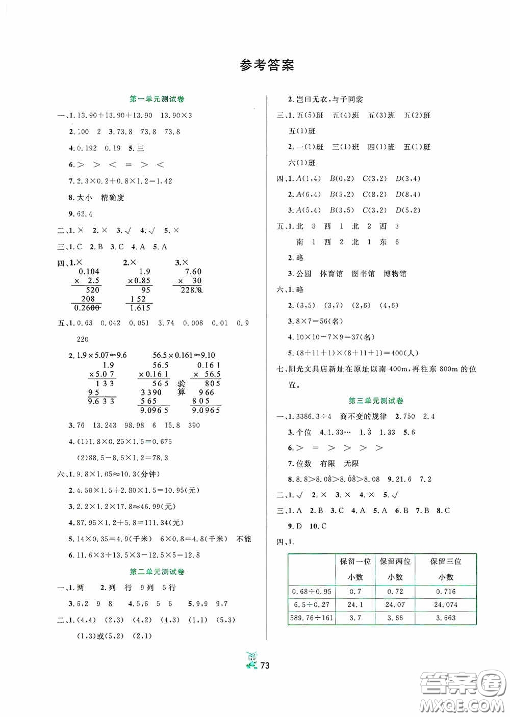 百分金卷2020奪冠密題創(chuàng)變新測試五年級數(shù)學上冊人教版答案