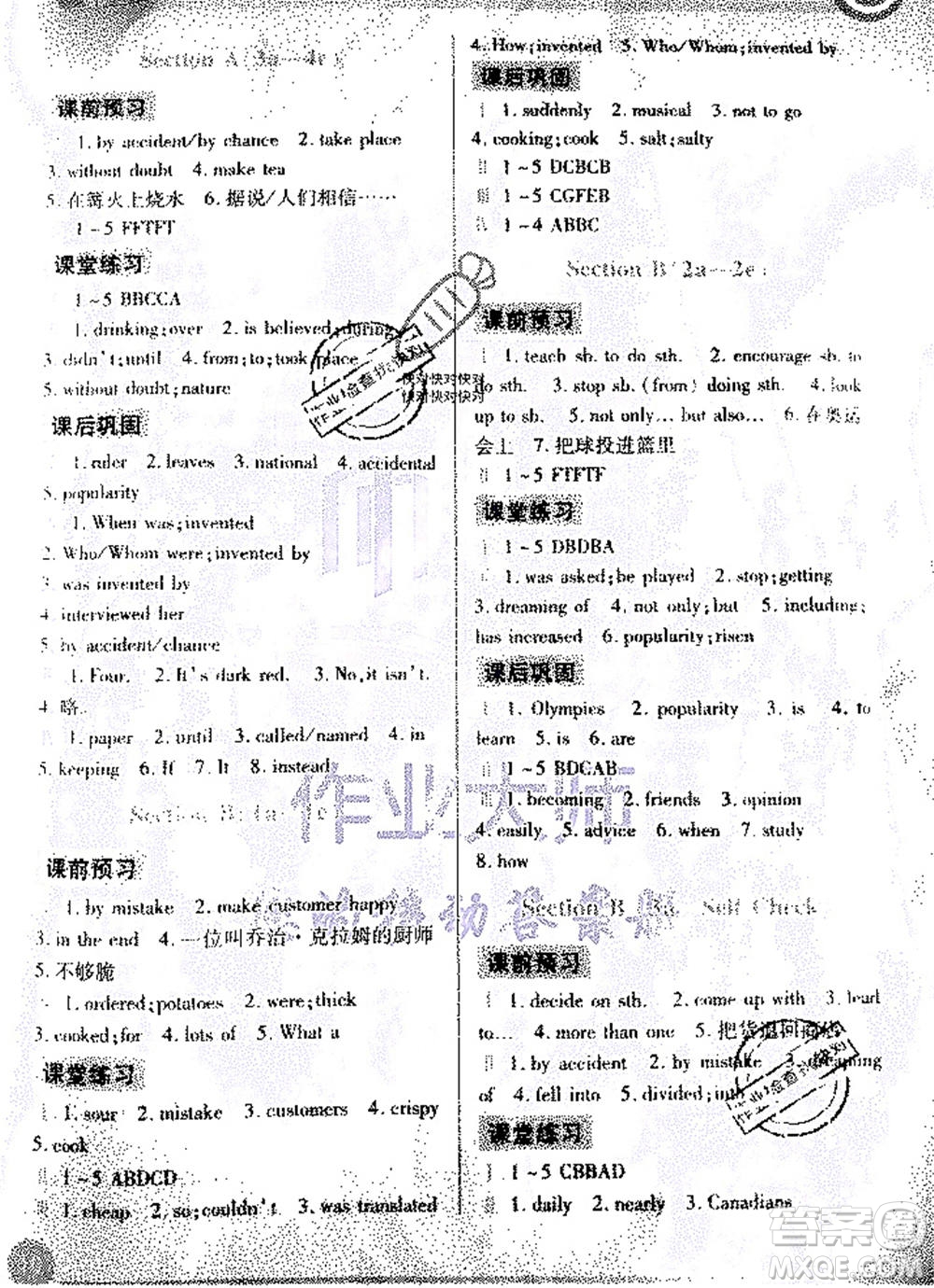 重慶出版社2020年英語學習指要九年級全一冊人教版答案